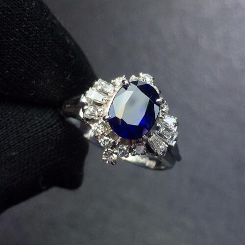 Fine Jewelry Pt900 Real Platinum Gold 100% Natural Blue Sapphire 1.27ct Gemstones Sapphire Diamonds Female Wedding Rings