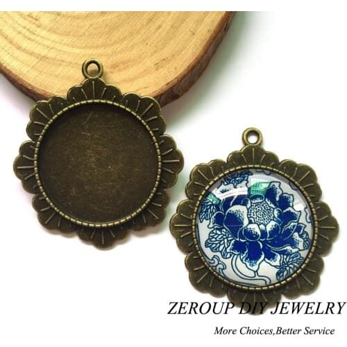 ZEROUP 5pcs/lot 30mm Pendants Tray Round Antique Bronze Cabochon Cameo Setting Supplies For Jewelry MC-1003