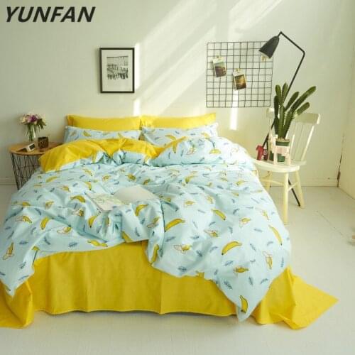 Yellow 100% Cotton Duvet Cover Set Banana Pattern Duvet Cover Soft Bed Sheet Pillow Case Twin Queen King Size cartoon bedclothes