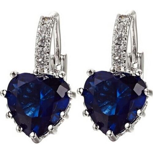 Heart Shape AAA Zircon Earrings Women Gift Fashion Accessories Acrylic Earrings Jewelry -Blue Zirconium