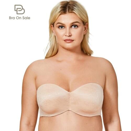 Womens Underwire Strapless Bandeau Unlined Floral Jacquard Minimizer Bra