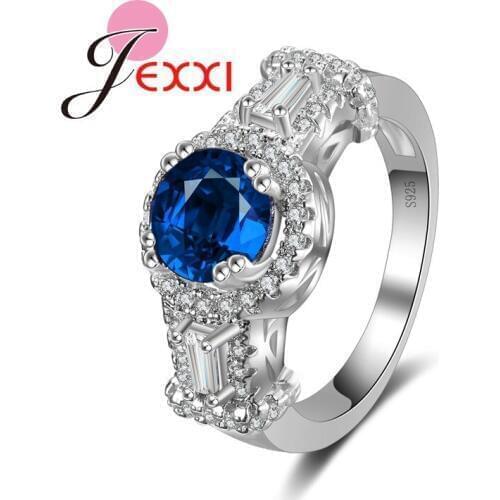 High Quality Wholesale New Fashion Women Shiny Cubic Zirconia Rings Femme Blue Crystal 925 Sterling Silver Ring