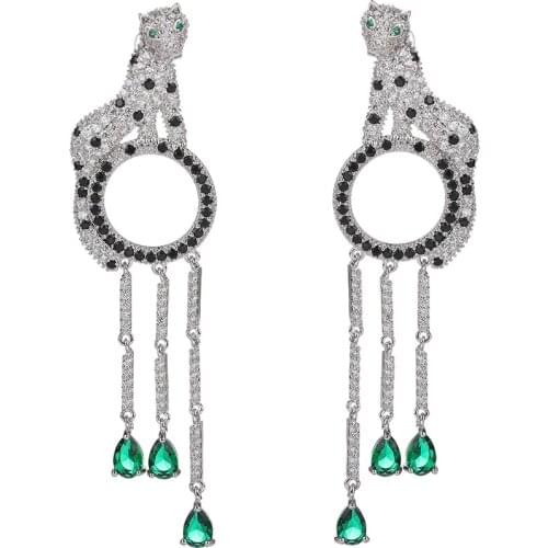 Cubic Zircon CZ Leopard with Charm Dangle Earring for Women Girl Prom Jewelry with 925 Silver Pin CE11202