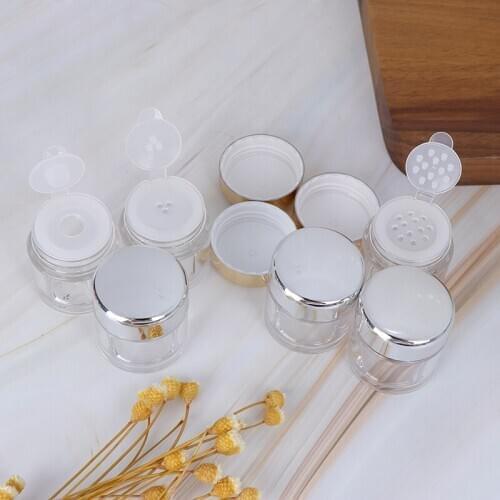 1Pc 5ml Plastic Clear Reusable Empty Loose Powder Box Makeup Cosmetic Container Cosmetic Jar Travel Pot With Gold/Silver Cap