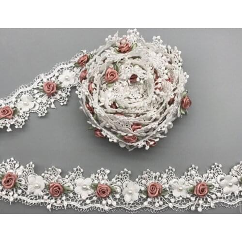 1 Yards 3D Flower Lace Ribbon Embroidered Fabric Application Lace Trim Dress Cap Garment Accessories Water Soluble