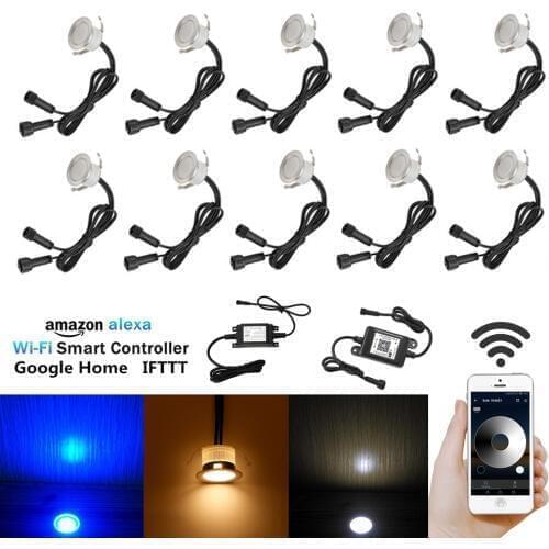 10pcs/Set WIFI Control Dimmer Timer 31mm Outdoor Stair Pathway Kickboard Recessed 12V IP67 Kitchen LED Deck Rail Step Lights