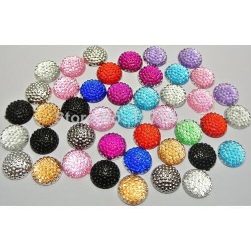 100 Flatback Resin Dotted Round Rhinestone Cabochon Gems 12mm diy Decorative accessories