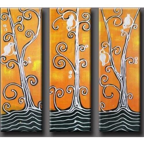 100% Handmade 3Pcs Abstract Tree Landscape Oil Painting on Canvas Wall Art Picture for Home Decoration No Frame
