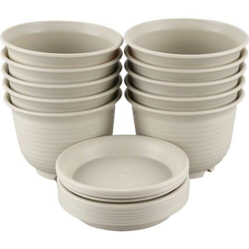 5.9 Inch Plastic Planter Pots with Saucer Set of 10, Seeding Nursery Planter Pot for Flowers Herbs Cactus Indoor Outdoor
