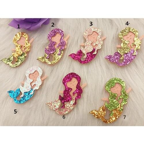 8pcs/lot 4*6cm shiny Glitter Fabric Appliques Cartoon Mermaid Nonwoven Padded Patches for Clothes Stickers DIY Hair Clips