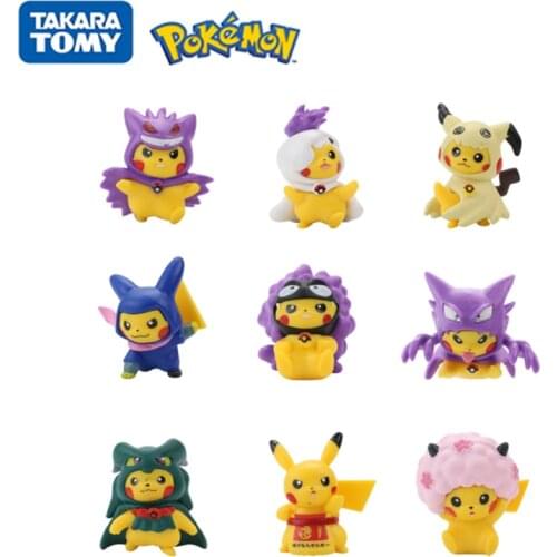 9 Pieces/Set of Anime Pokemon Pikachu 4.5CM Handmade Model Movable Doll PVC Kawaii Toy Birthday Decoration Gift Car Ornament