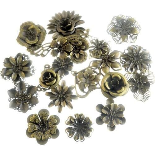 Free shipping Retail 2Pcs Antique Bronze Filigree Flower Embellishment Metal Crafts Gift Decoration DIY Findings