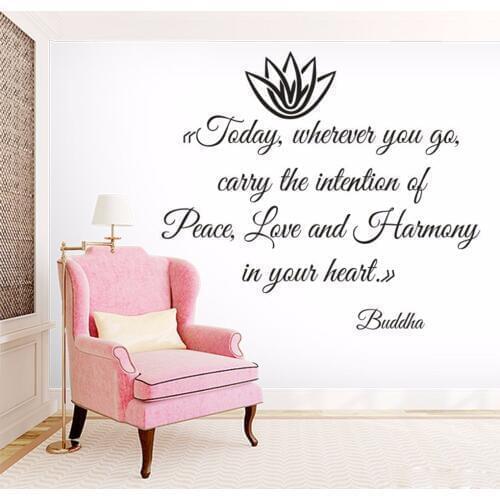 Buddha Proverbs Vinyl Wall Sticker Peace Love Quote Wall Decal Lotus Flower Wall Art Poster Buddhism Style Home Decor AZ156