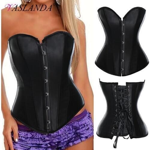 Bustiers & Corsets Gothic Steampunk Corset Lace Up Boned Overbust Bustier Tops Waist Trainer Corselet Satin Strapless Corsages