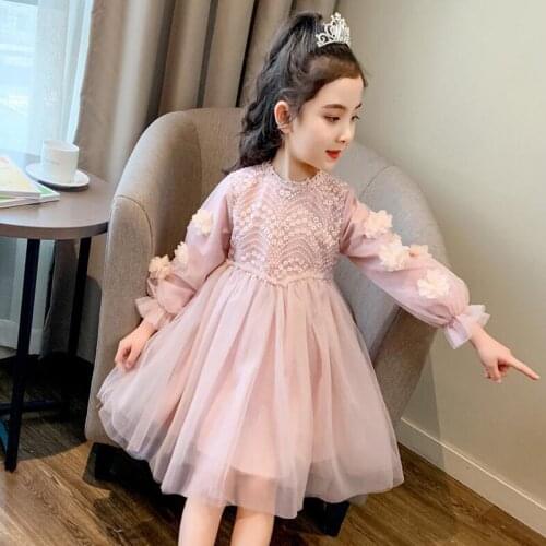Girl Princess Dress Baby Girl Autumn Flower Lace Dress Girl Fasion Dress Tutu Dresses 3 Colors 5 p/l