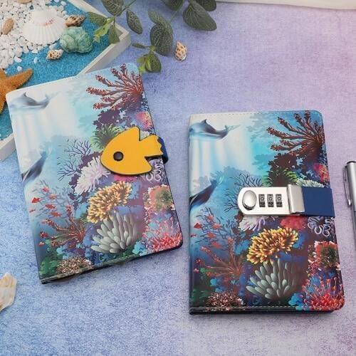 Underwater world Diary With Lock Notebook B5 Note Book Traveler Journal Weekly Planner School Stationery For Girs boys