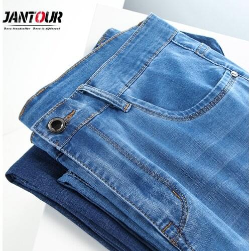 2021 New Men Jeans Classic Elasticity Business Jeans Men Fashion Comfortable Solid Straight Brand Long Denim Trousers Male 40 42