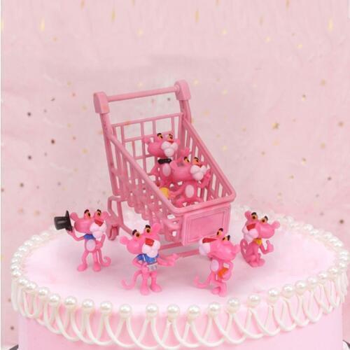 6pcs/set Pink Panther action figure toys cute cartoon mini PVC lovely animals model Garden Office Decor collection girls gift