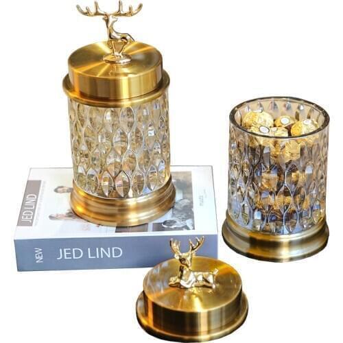 Exquisite home living room sika deer glass candy jar Fashion golden deer decoration glass storage bottle
