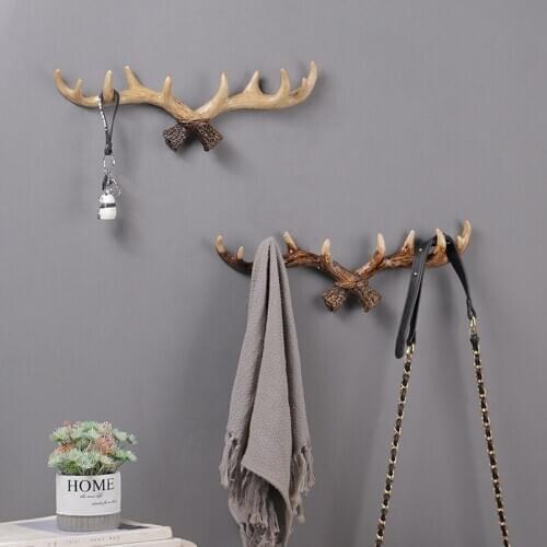 Resin Deer Horn Nordic Hook Hanger Wall for Keys Holder Hat Coat Home Wall Decorative Clothes Hanger Hooks Towel Hanging Decor