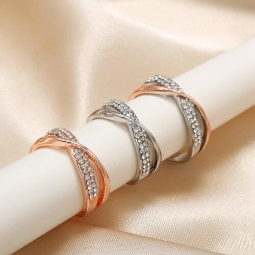 Gold Silver Color X Shape Cross Ring for Women Bride Wedding Ring New Arrival Stylish Jewelry for Lady Gift Party WC010