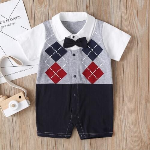 Baby Clothes Newborn Infant Baby Boy Gentleman Suit Plaid Romper Jumpsuit Clothes Outfits Baby Romper For Newborns Jumpsuit