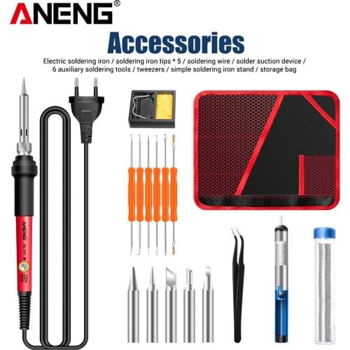 17pcs Digital Electric Soldering Iron Kit Set Temperature Adjustable 220V 110V Welding Tool Ceramic Heater Soldering Tips Rework
