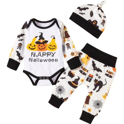 Ma&Baby 0-18M Newborn Infant Baby Boys 1st Halloween Costume Long Sleeve Letter Romper Pants Hat Outfits DD40