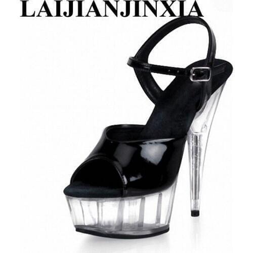 LAIJIANJINXIA 15CM High Heels Transparent Platform Nightclub Sexy Sandals Party Dancing Shoes Open Toe Women Pole Dance Shoes