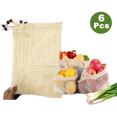 6Pcs/lot Vegetable Bags Ecology Reusable Produce Bags Cotton Mesh Bags With Drawstring Home Kitchen Fruit And Vegetable Storage