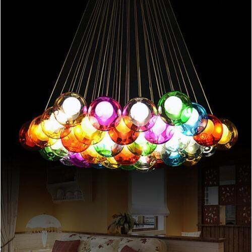 Fashion Led Bulb Glass Ball Pendant Chandelier Colorful DIY Art Colorful Ball Ceiling Lamp Lantern Fixture