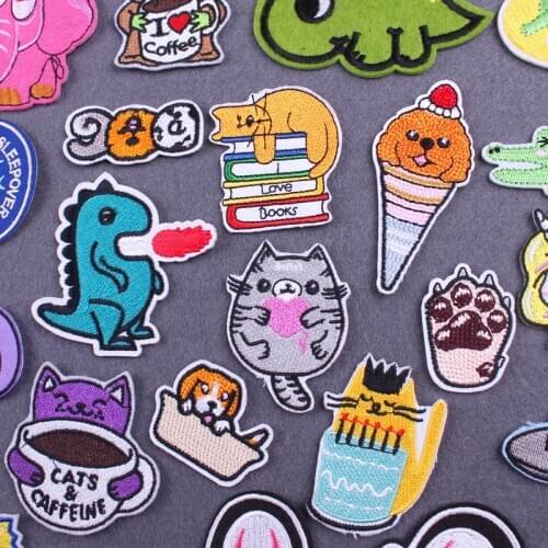 Cartoon Animal Iron On Patches For Clothing Cat And Dogs Stickers Kawaii Patches For Kids Clothes Applique Embroidery Patch