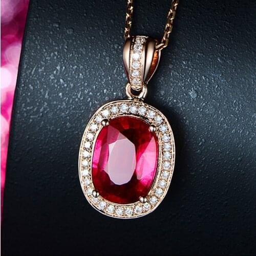 QTT New Arrival Luxury Rose Gold Color Statement Necklace Ladies Micro Pave Red Ruby CZ Choker Pendant Necklace Evening Jewelry