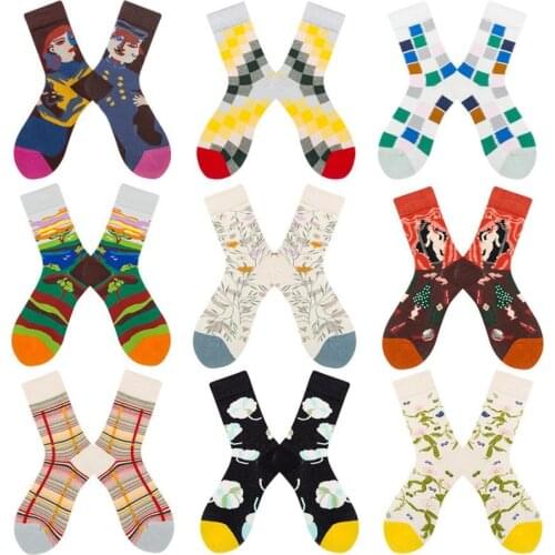 New socks, fashionable socks, womens Retro personality oil painting, creative illustration of long socks, lovers socks