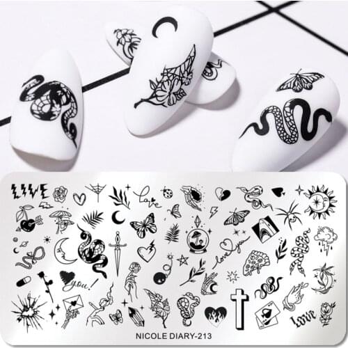 NICOLE DIARY Snake Leopard Nail Stamping Plates Geometric Lines Leaves Flowers Design Image Printing Plates Stencil Stamp Tools