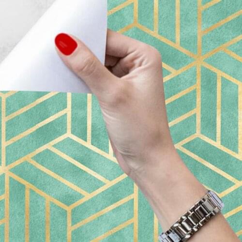 Green Geometric Wallpaper Modern Gold Stripe Hexagon Self Adhesive Wallpaper Nordic Peel and Stick Wallpaper Furniture Stickers