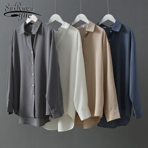 V Neck Silk Shirt Fashion 2021 Long Sleeve Satin Blouse Vintage Femme Korean Tops Blusa Mujer Elegante Lady Tops and Blouse 6657