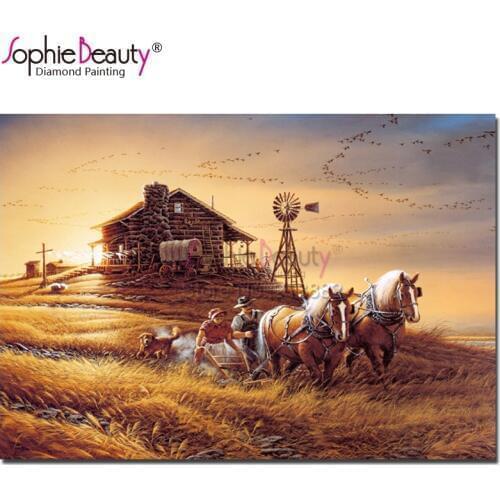 Sophie Beauty diy diamond painting embroidery cross stitch Autumn season horse handcraft mosaic Needlework home decoration C599
