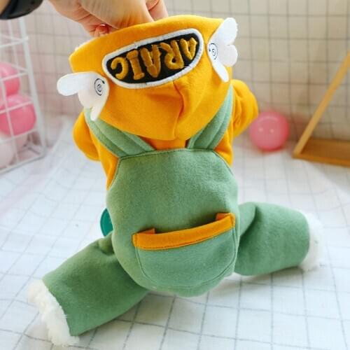 Warm Pet Clothes for Small Dog Windproof Winter Soft Fleece Puppy Outfit Cute Cartoon Chihuahua Clothes with Traction Hole