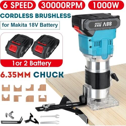 Brushless Cordless Electric Trimmer 6 Speeds Hand Engraving Slotting Trimming Carving Machine Wood Router for Makita 18V Battery