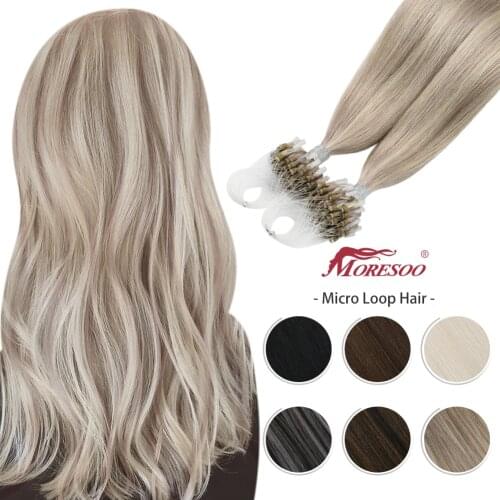 Moresoo Micro Loop Hair Extension Human Hair Cold Fusion Invisible Microbeads Brazilian Pre Bonded Straight Machine Made Remy
