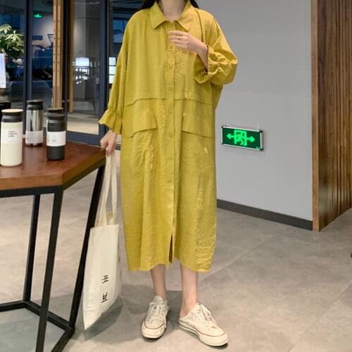 2020 summer dress Spring Autumn Lapel Long Sleeve Solid color Loose Irregular Big Size Long Shirt Women Blouse Fashion Tide