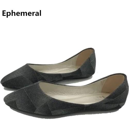 Ladys Big Sizes 34-46 45 Sexy Denim Breathable Pointed Toe No Heel Dancing Flats In Black/ Khaki Blue Women Shoes Brand Causal