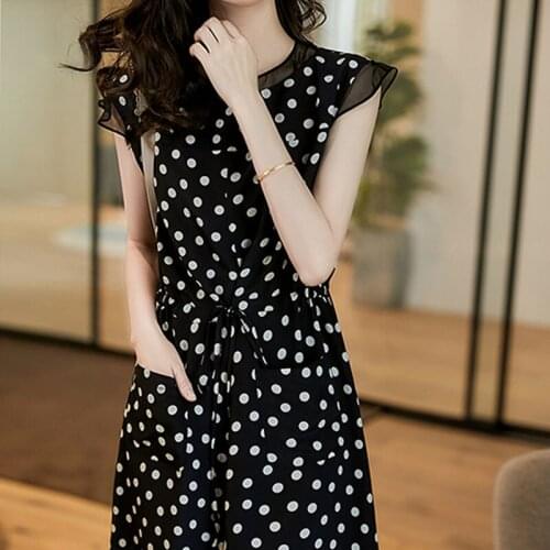 Dresses for Women Party Summer 2021 Fashion Flying Sleeves Wave Dot Black Dress Female Vintage Gauze Zipper Chiffon Empire 0919