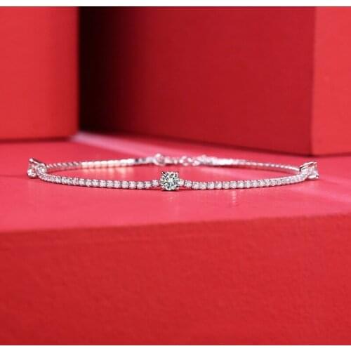 925 Sterling Silver Bracelet Round Shape Moissanite Passed Diamond Test Excellent Perfect Cut Women Temperament Fashion Jewelry