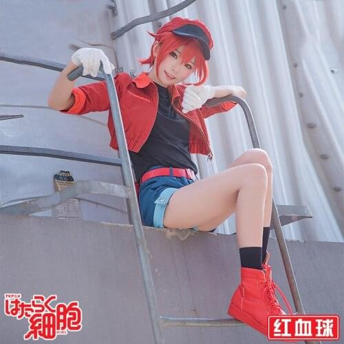 Anime Cells At Work Erythrocyte Red Blood Cell Cosplay Costume Red Blood Cell Hataraku Saibou Women Halloween Cosplay Shoes Wigs