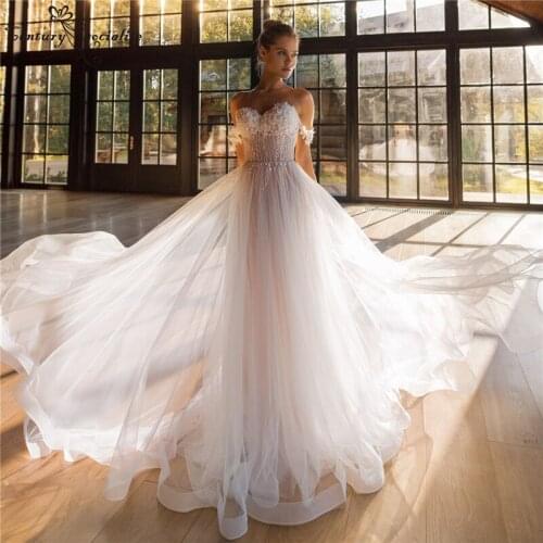 Boho Wedding Dresses 2021 Lace Appliques 3D Flowers Beaded Sequins A-line Bohemian Bridal Gowns Beach Vestido De Noiva