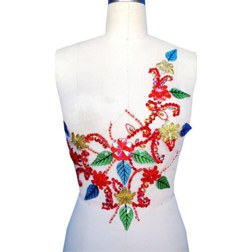 1Piece Sew on Rhinestones Flowers Leaves Lace Applique Crystals Trim Patches for Dress DIY Accessories Free Shipping