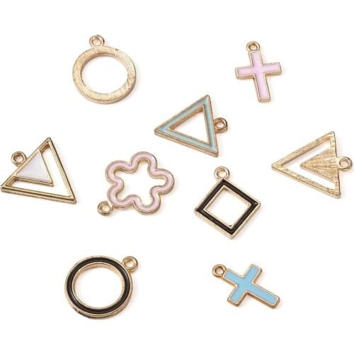 48pcs Alloy Enamel Pendant Flower Cross Round Enamel Charms DIY Necklace Earring Bracelet Jewelry Making Accessories Mixed Color