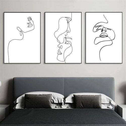 Abstract Figure Art One Line Drawing Canvas Poster Woman Face Print Painting Minimalist Wall Art Pictures Living Room Home Decor